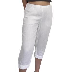 NWOT J JILL Love Linen Pants M White High-Waist Pull-Up Relaxed Pocket Cropped